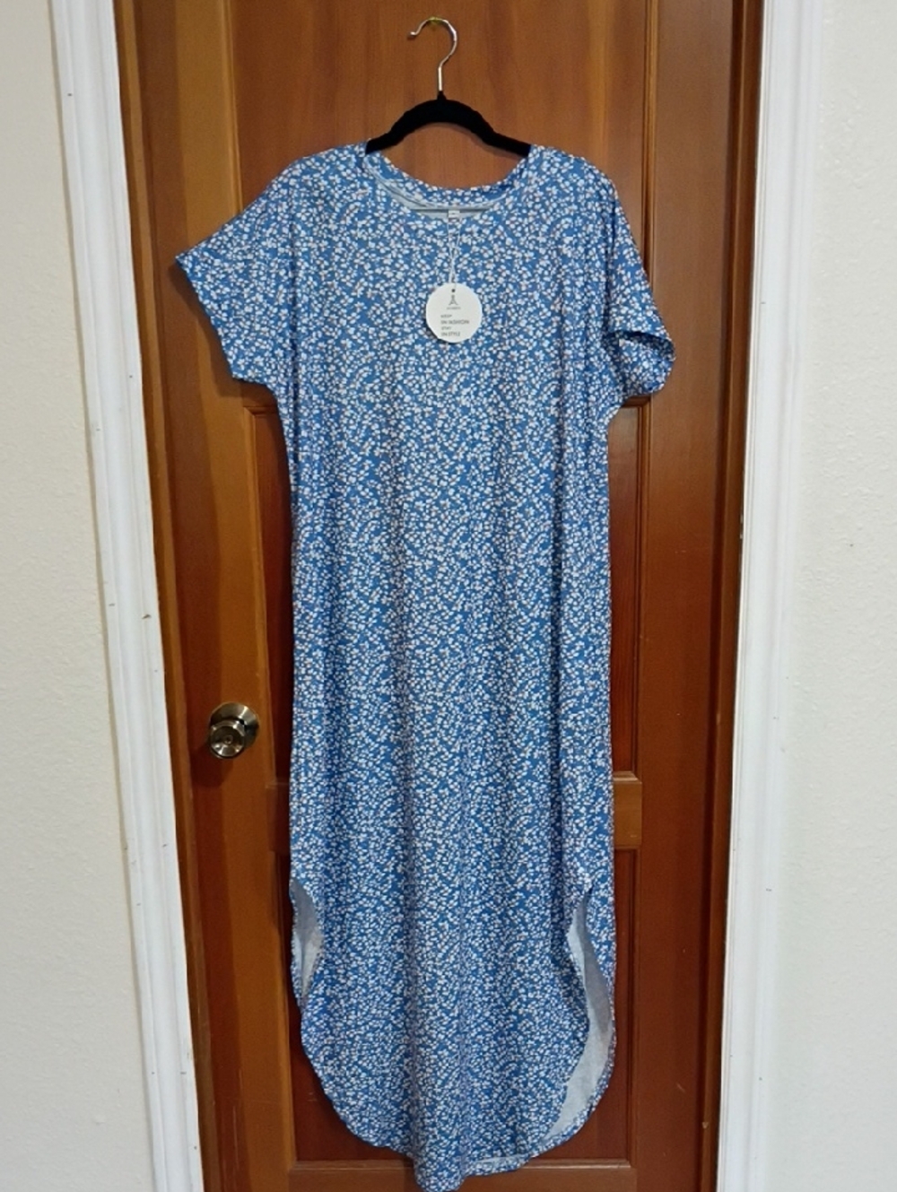 Anrabess Blue Floral Short-Sleeve Maxi Dress